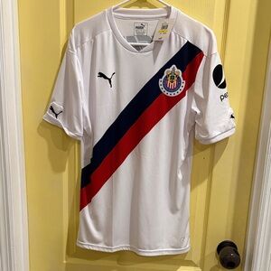 Puma White Soccer Jersey with Red & Navy Diagonal Stripes